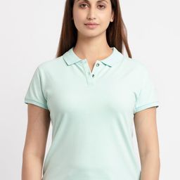 Status Quo Women Mint Green Polo Collar Cotton T-shirt-image-98