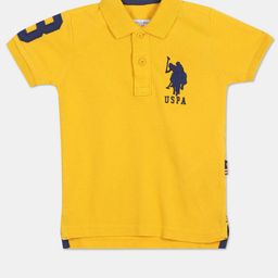U S Polo Assn Boys Yellow Brand Logo Polo Collar Pure Cotton T-shirt-image-84