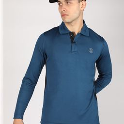 CHKOKKO Men Blue Solid Polo Collar T-shirt-image-98