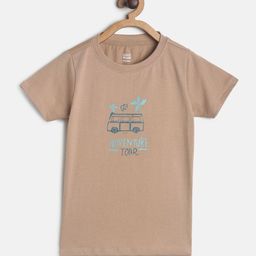 MINI KLUB Boys Beige Printed Mandarin Collar T-shirt-image-95