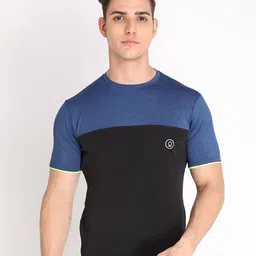 CHKOKKO Men Black & Blue Colourblocked Training or Gym T-shirt-image-95