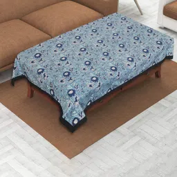 INDHOME LIFE Blue & Grey Printed Pure Cotton 4-Seater Table Cover-54
