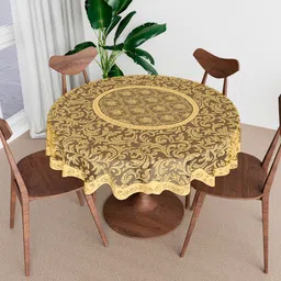 Kuber Industries Gold-Toned Anti-Skid Cotton Round 4-Seater Table Cover-37