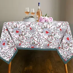 Texstylers Peach-Coloured Floral Anti-Skid Cotton 6-Seater Table Cover-picture-55