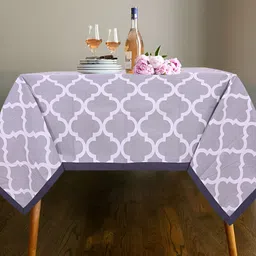 Texstylers Grey Geometric Printed Anti-Skid Cotton 6-Seater Table Cover-15