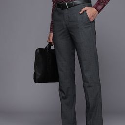 Louis Philippe Men Charcoal Grey Checked Slim Fit Formal Trousers-image-48
