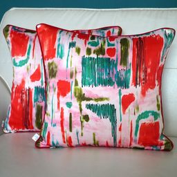 TARA- Sparkling Homes Pink & Green 2-Pieces Floral Square Cushion Covers-69