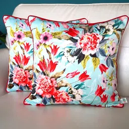 TARA- Sparkling Homes Blue & Red 2-Pieces Floral Square Cushion Covers-image-83