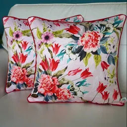 TARA- Sparkling Homes Pink & Green 2-Pieces Floral Square Cushion Covers-71