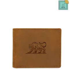 WildHorn Men Tan Brown Printed RFID Protected Genuine Leather Two Fold Wallet-53