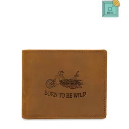 WildHorn Men Tan Brown Printed RFID Protected Genuine Leather Two Fold Wallet-image-71