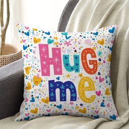 Indigifts Hug Me Quote White Printed Satin Cushion Cover with Filler-29