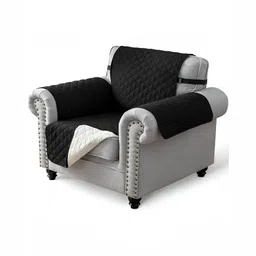 HOUSE OF QUIRK Black Solid 1 Seater Reversible Sofa Slipcovers-image-89