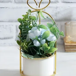 TAYHAA Blue & Gold-Toned Rose Artificial Flower With Pot-image-7