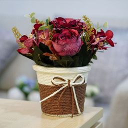 Ekhasa Red 2 Pieces Rose Artificial Flower With Pot-44