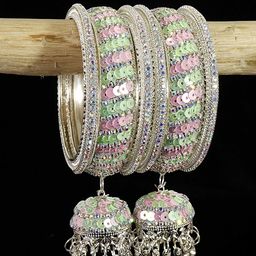 NMII Set Of 6 Zircon & Beads Latkan Bangles-image-14