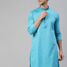 Manthan Men Turquoise Blue Geometric Printed Kurta-image-33