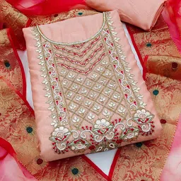 KALINI Yoke Embellished With Beads & Stones Chanderi Unstitched Dress Material-picture-16