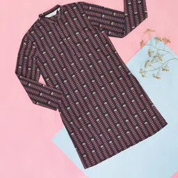 indus route by Pantaloons Boys Striped Printed  Mandarin Collar Pure Cotton Straight Kurta-19