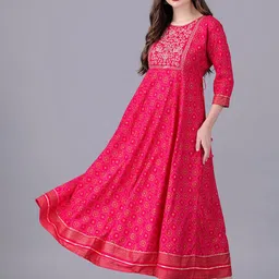 KALINI Bandhani Printed Embroidered Fit & Flare Ethnic Dress-4