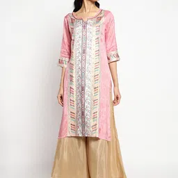AURELIA Women Pink And White Floral Print Kurta-image-90