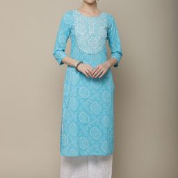 Vastramyaa Bandhani Printed Thread Work Cotton Kurta-image-16