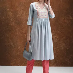 Vishudh Ethnic Motifs Yoke Design Pleated Mirror Work A-Line Kurta-picture-18