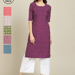7Threads Women Pack of 6 Printed Summer Sheers Crepe Kurta-image-13