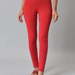 AURELIA Women Red Solid Cotton Ankle-Length Leggings-image-73