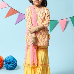 Biba Girls Floral Printed Gotta Patti Kurta with Sharara & Dupatta-picture-44