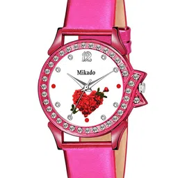 Mikado Women Pink Brass Printed Dial & Leather Straps Analogue Watch-image-94