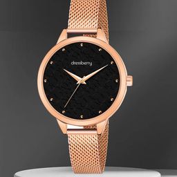 DressBerry Women Textured Dial & Stainless Steel Straps Analogue Watch HOBDB-161-RG-54