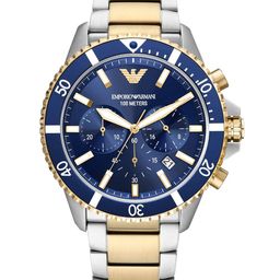 Emporio Armani Men Blue Dial & Gold-Toned Stainless Steel Straps Analogue Watch AR11362-22