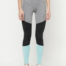 Crimsoune Club Women Grey, Black & Blue Colourblocked Slim-Fit Sports Track Pants-37