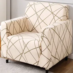 HOKIPO Beige & Green 1 seater Printed Polyester Sofa Cover-image-16