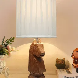 Homesake White & Brown Rustic Wood Base Textured Fabric Shade Traditional Table Lamp-17