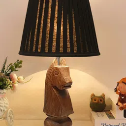 Homesake Black & Brown Rustic Wood Base Textured Fabric Shade Traditional Table Lamp-55