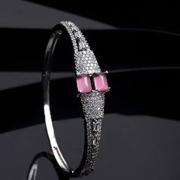 ZENEME Rhodium-Plated American Diamond-Studded Kada-image-10