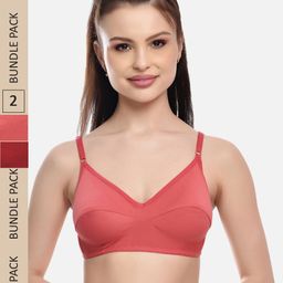 FIMS Women Pack of 2 Orange And Maroon Cut And Sew Seam Full Coverage Cotton Bra-picture-20
