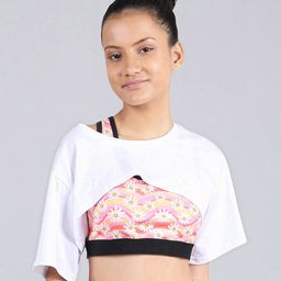DChica Girls White Floral Printed Extended Sleeves Slim Fit Sports T-shirt-image-6