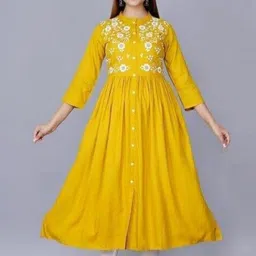 PNEHA Women Yellow Floral Embroidered Anarkali Kurta-image-7