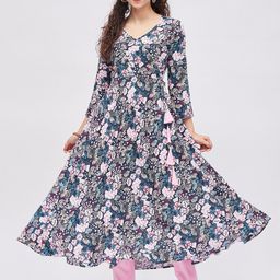Tissu Women Floral Printed V-Neck Anarkali Kurta-image-94