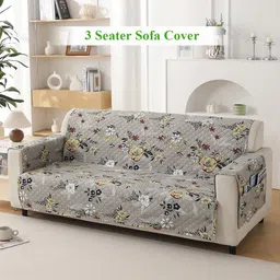 HOKIPO Grey & White 3 seater Printed Polyester Sofa Cover-image-71