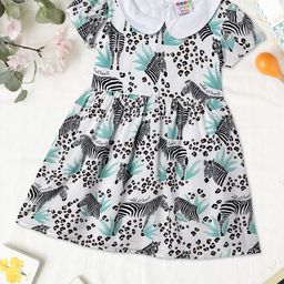 ZION Girls Printed Peter Pan Collar Fit & Flare Dress-image-70