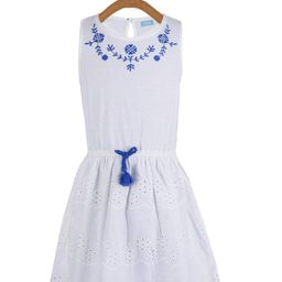 Miyo White & Blue Pure Cotton Floral Dress-image-71