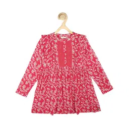 Peter England Girls Pink & White Floral Printed Pure Cotton Dress-image-41