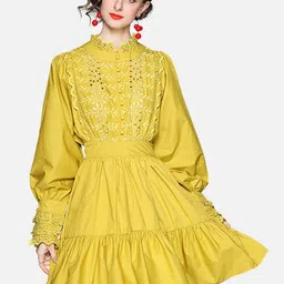 JC Collection Women Yellow Self Design Fit & Flare Dress-30