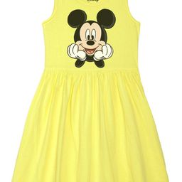 Disney by Wear Your Mind Girls Yellow Mickey Mouse Print Cotton Dress-26