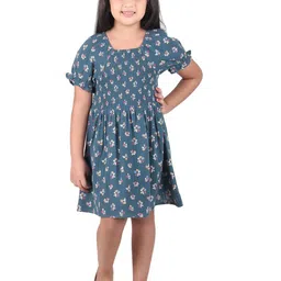Miyo Girls Floral Printed Cotton Smocked Dress-image-18