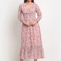 KALINI Floral Printed V-Neck Smocked Maxi Tiered Fit And Flare Dress-image-81